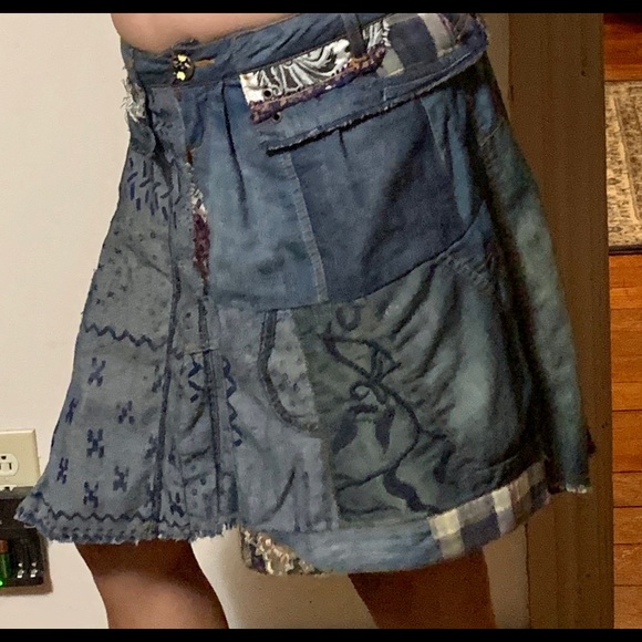 Distressed, patchy denim mini skirt - Picture 2 of 8